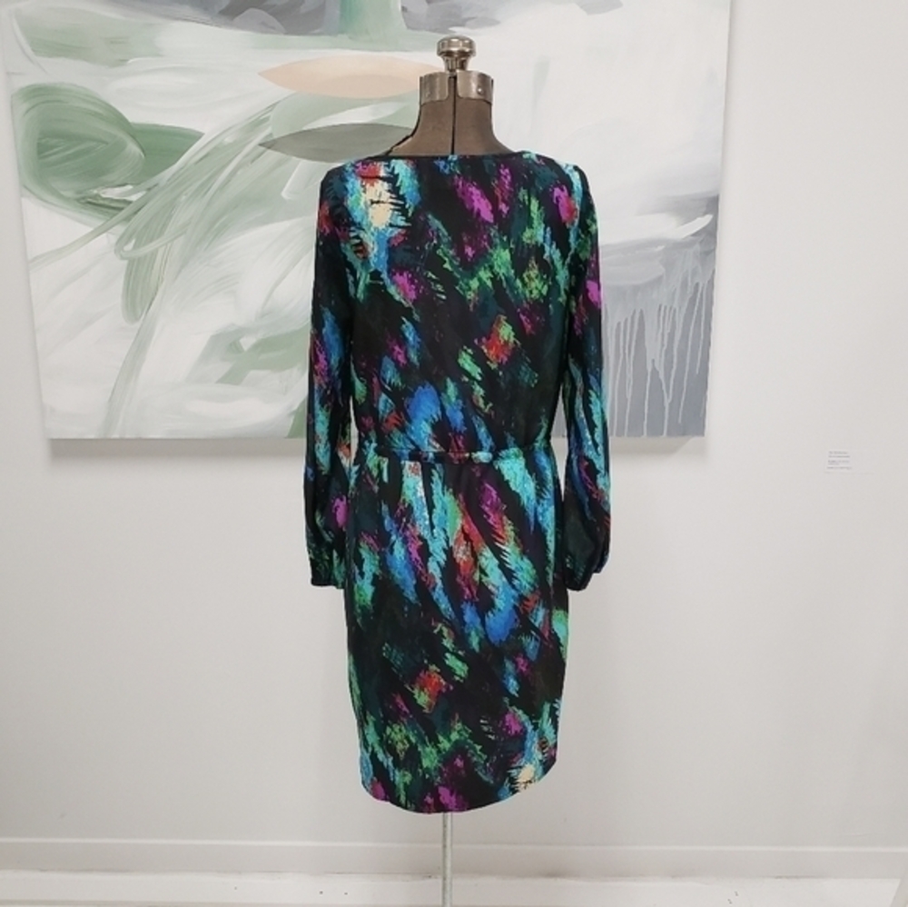 CHARLIE JADE Colorful Abstract Printed Long sleeve tie waist Dress Size S
